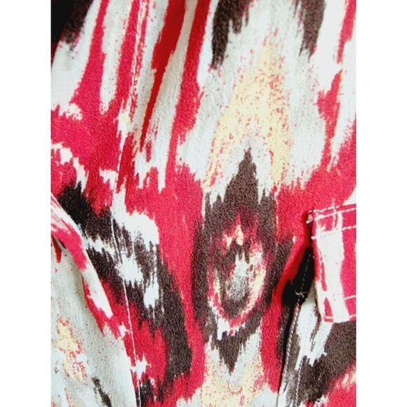 Chico's 2 Multicolor Button Front Top Shirt Size L Tan Red Brown Southwest Style - Picture 6 of 8